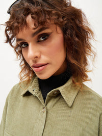 SASSAFRAS Oversized Self Designed Spread Collar Corduroy Pure Cotton Casual Shirt