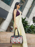 ZOUK Floral Printed Structured Jute Shoulder Bag-Upto 14"
