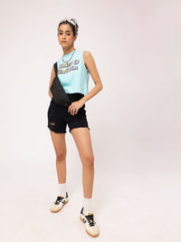 Grunge Keep Vibing Printed Sleeveless Crop T-shirt