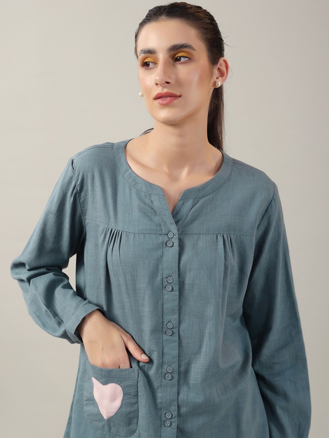 SANSKRUTIHOMES Teal Pure Cotton Night suit