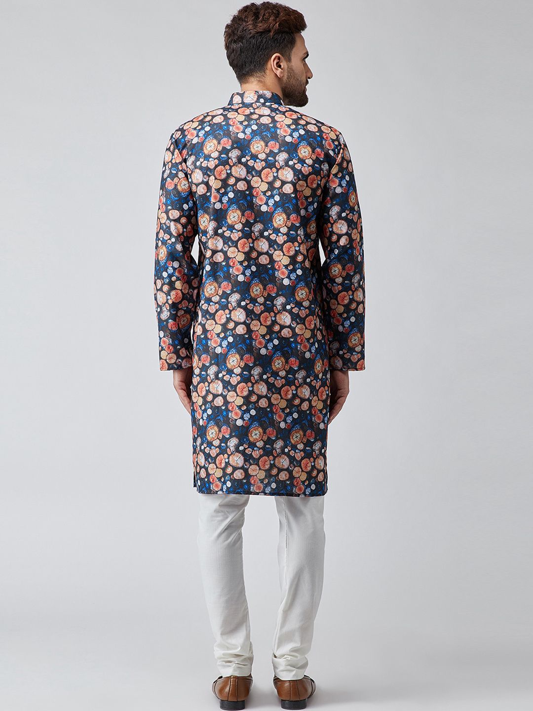 SOJANYA Kurta Lurus Bercetak Biru & Jingga Lelaki