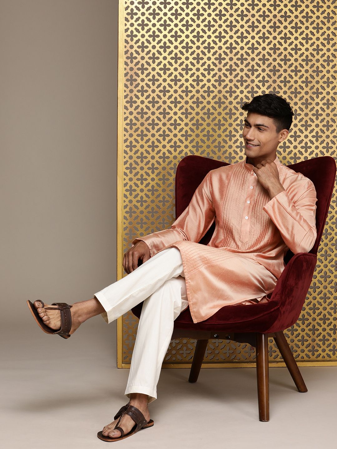 House of Pataudi Striped Thread Work Jashn Kurta