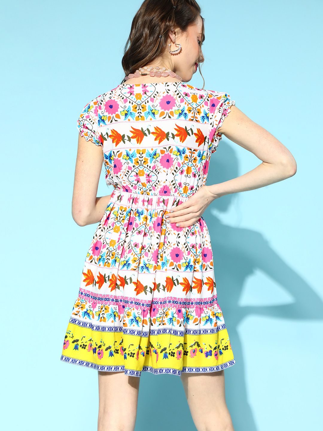 Berrylush Floral Print Crepe A-Line Wrap Dress