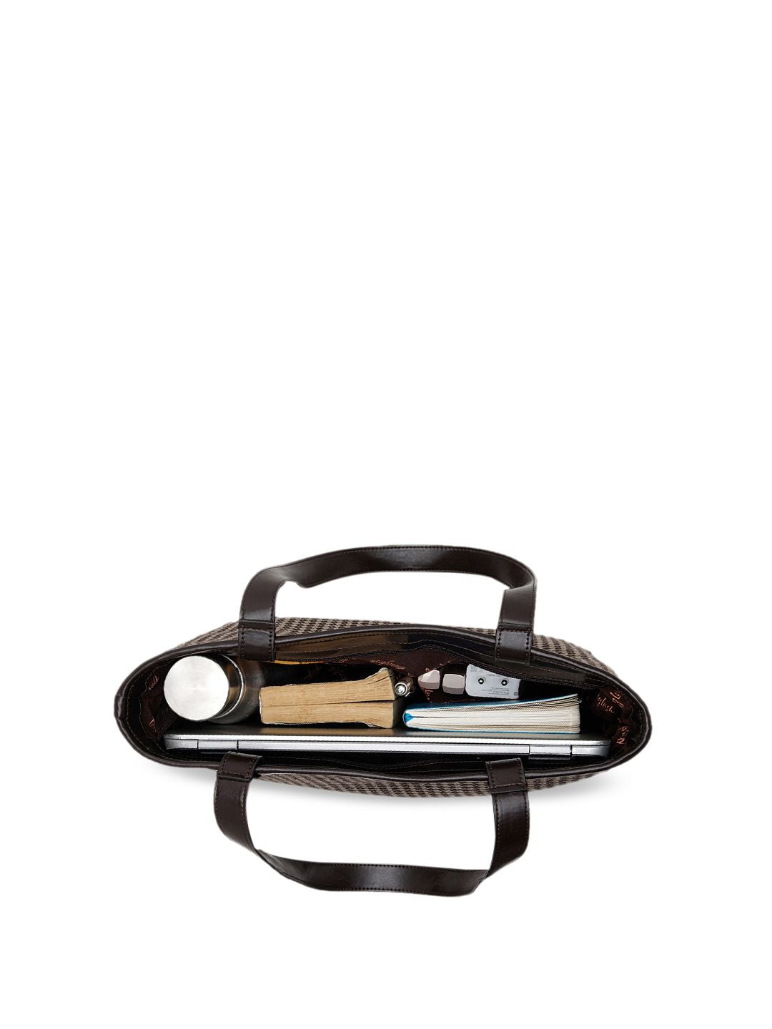 Berrylush Brown Checked Structured Tote bag