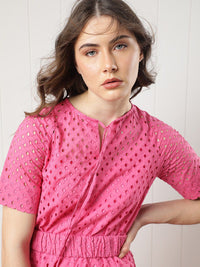 RAREISM Tie-Up Neck Self Design Dress