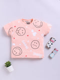 Happy Faces Kids Girls Smiley Printed Pure Cotton T-Shirt