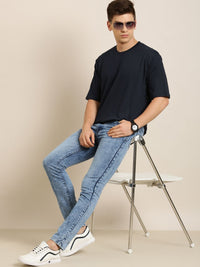 Difference of Opinion Men Navy Blue Pure Cotton Drop-Shoulder Oversized Fit T-shirt