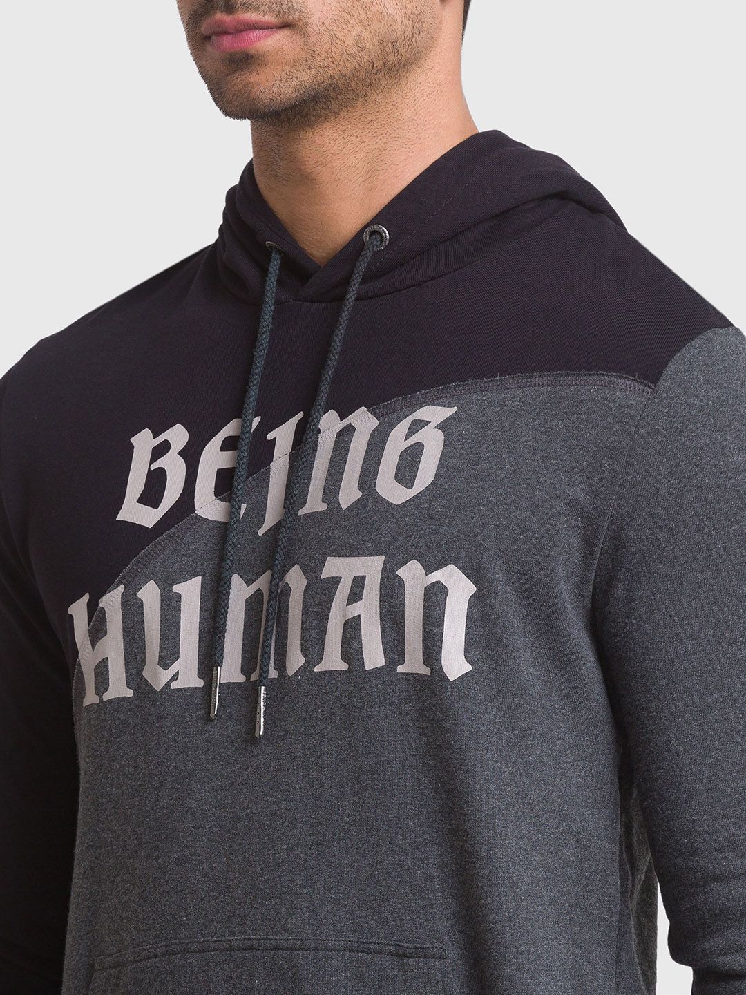 Being Human Men Black Printed Hooded Sweatshirt
