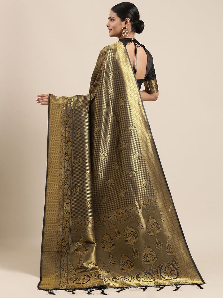 Saree mall Black & Gold-Toned Ethnic Motifs Zari Silk Blend Banarasi Sarees