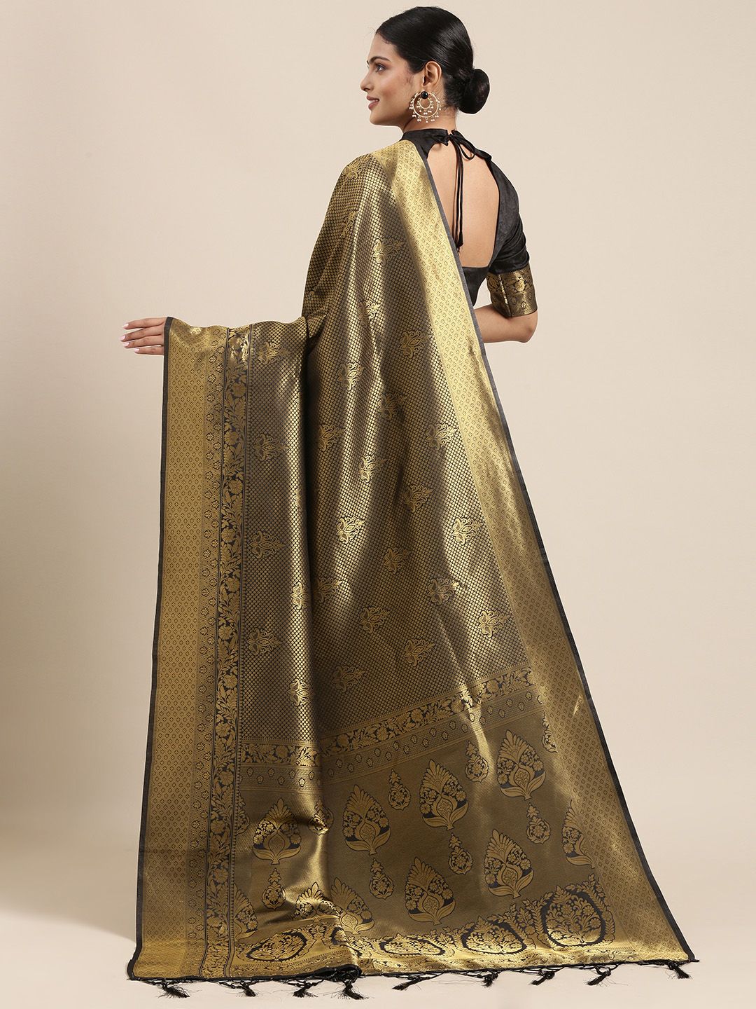 Saree mall Black & Gold-Toned Ethnic Motifs Zari Silk Blend Banarasi Sarees