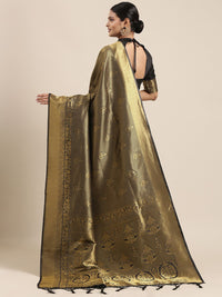 Saree mall Black & Gold-Toned Ethnic Motifs Zari Silk Blend Banarasi Sarees