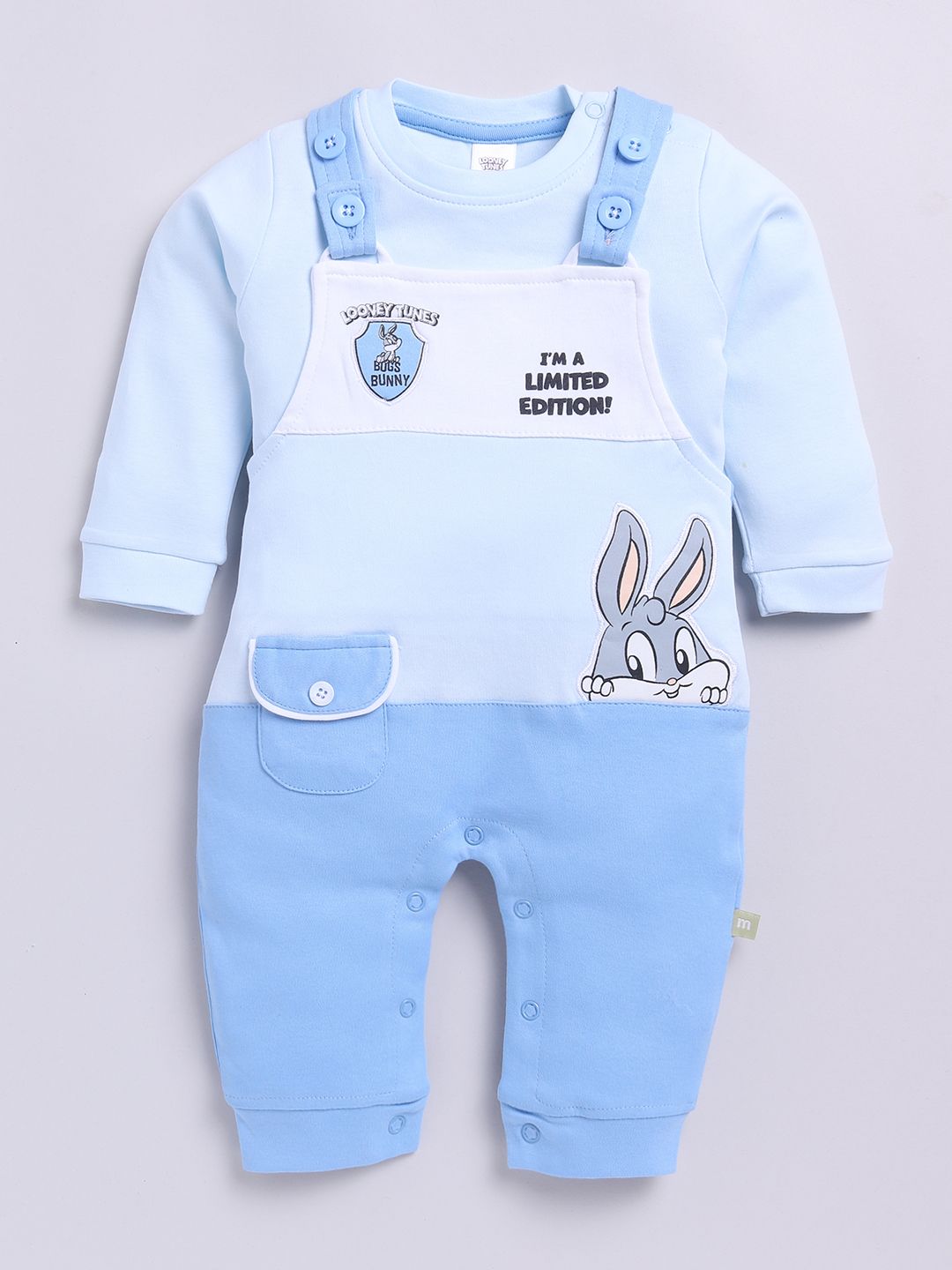 Moms Love Infants Boys Pure Cotton Applique Detail Dungaree With T-Shirt