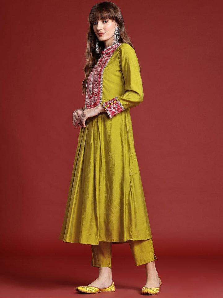 Indo Era Mirror Work Embroidered Pleated Work Kurta with Trousers