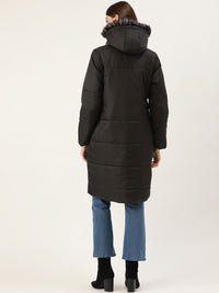 DressBerry Women Black Solid Longline Parka Jacket