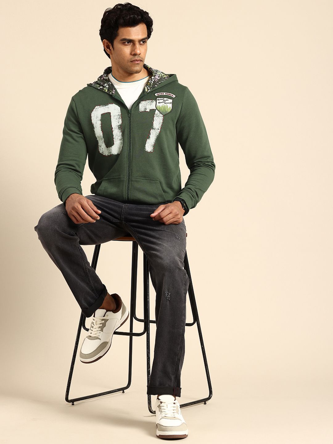 Being Human Printed Pure Cotton Hooded Sweatshirt