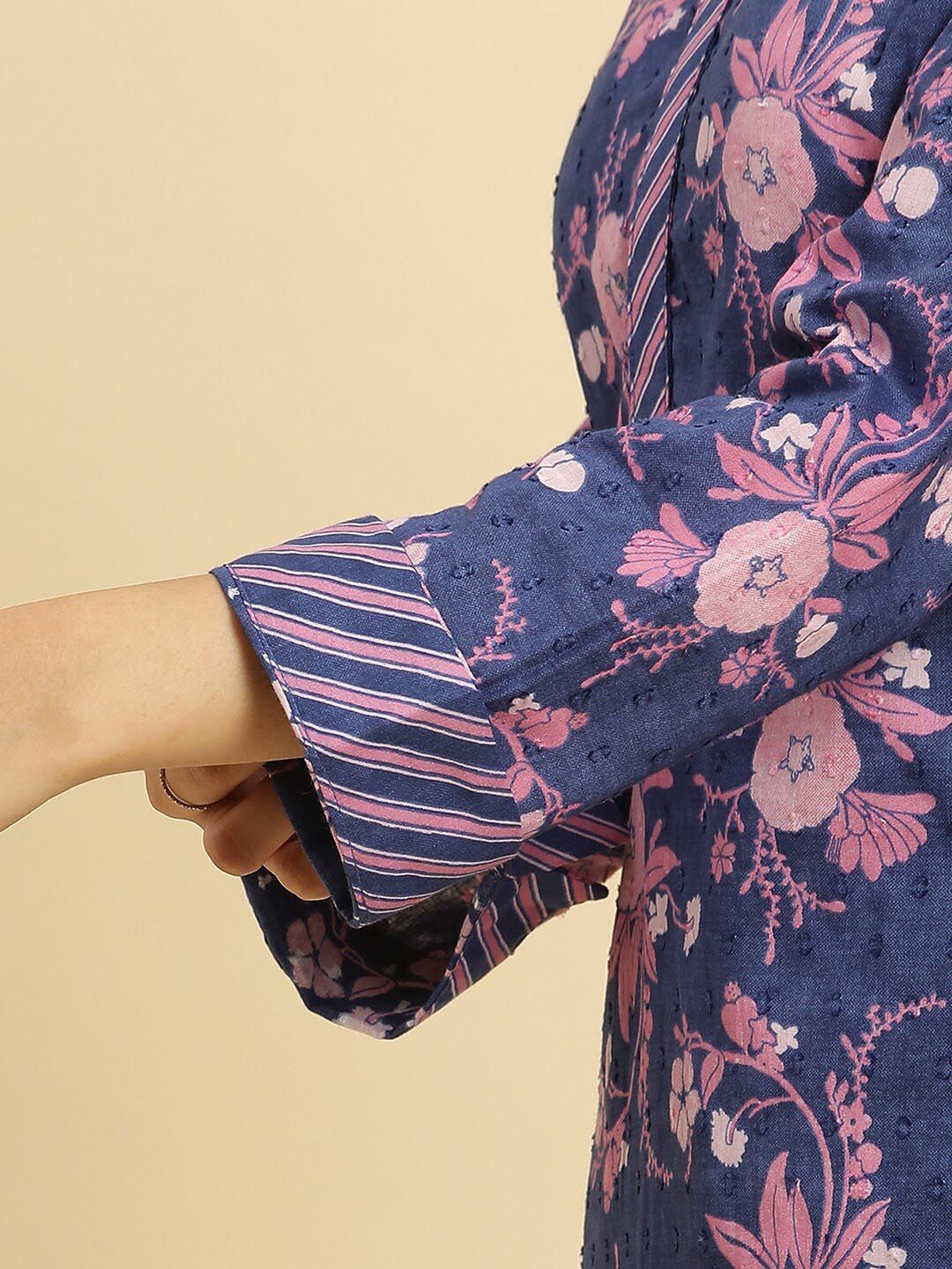 W Floral Printed Straight Pure Cotton Kurta with Trouser