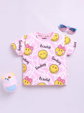 Happy Faces Girls Smiley Printed Pure Cotton T-shirt