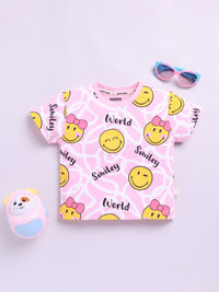 Happy Faces Girls Smiley Printed Pure Cotton T-shirt