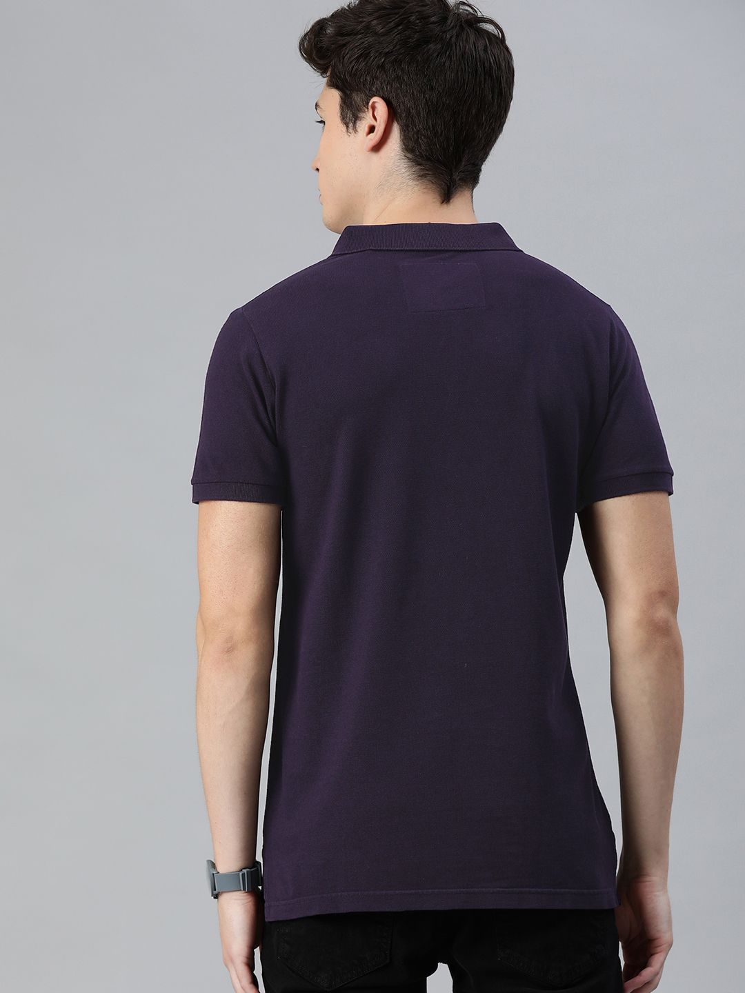 THE BEAR HOUSE Lelaki Purple Solid Polo Collar T-shirt Pure Cotton