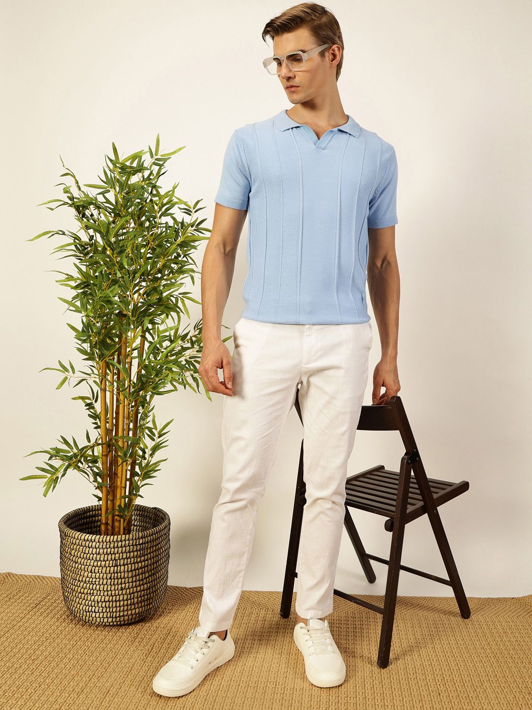 Thomas Scott Men Knit Striped Polo Collar T-shirt