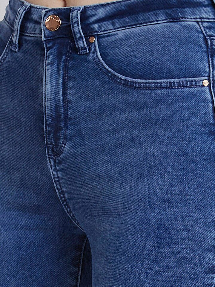 SPYKAR Women Super Skinny Fit Clean Look Mid-Rise Heavy Fade Crinkle Stretchable Jeans