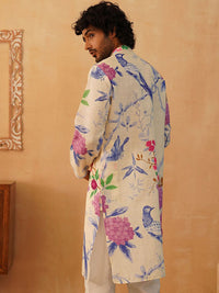 Jompers Floral Printed Band Collar Pure Cotton Straight Kurta