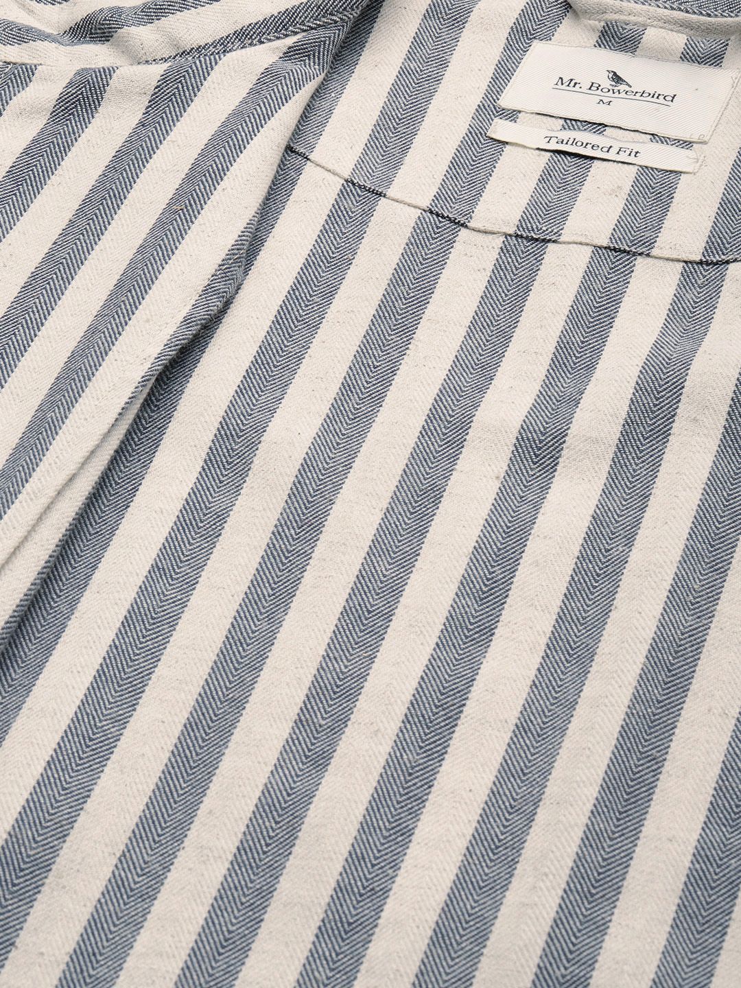 Mr Bowerbird Men Off White Navy Blue Striped Tailored Jacket