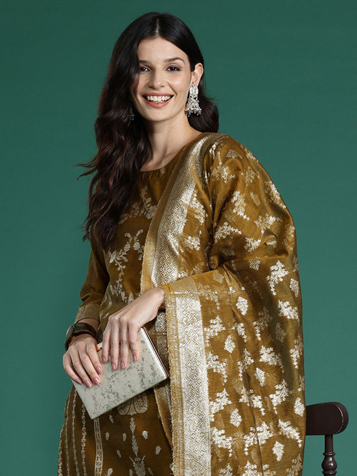 Indo Era Women Ethnic Motifs Woven Design Kurta with Trousers & With Dupatta
