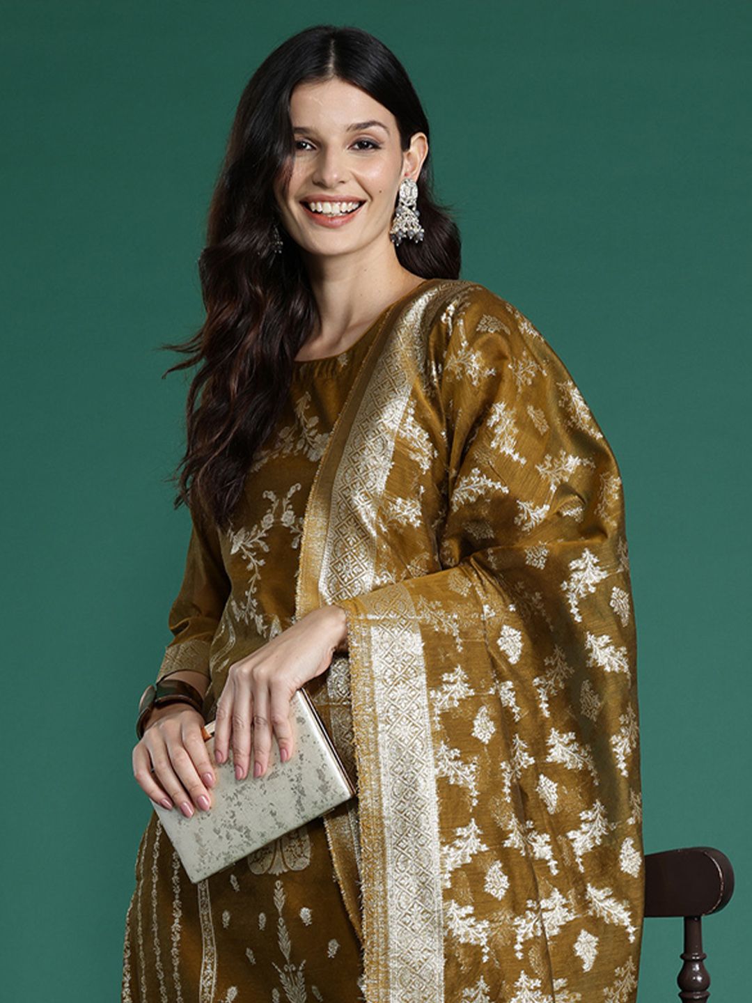 Indo Era Women Ethnic Motifs Woven Design Kurta with Trousers & With Dupatta