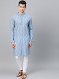See Designs Men Blue & White Printed Straight Kurta