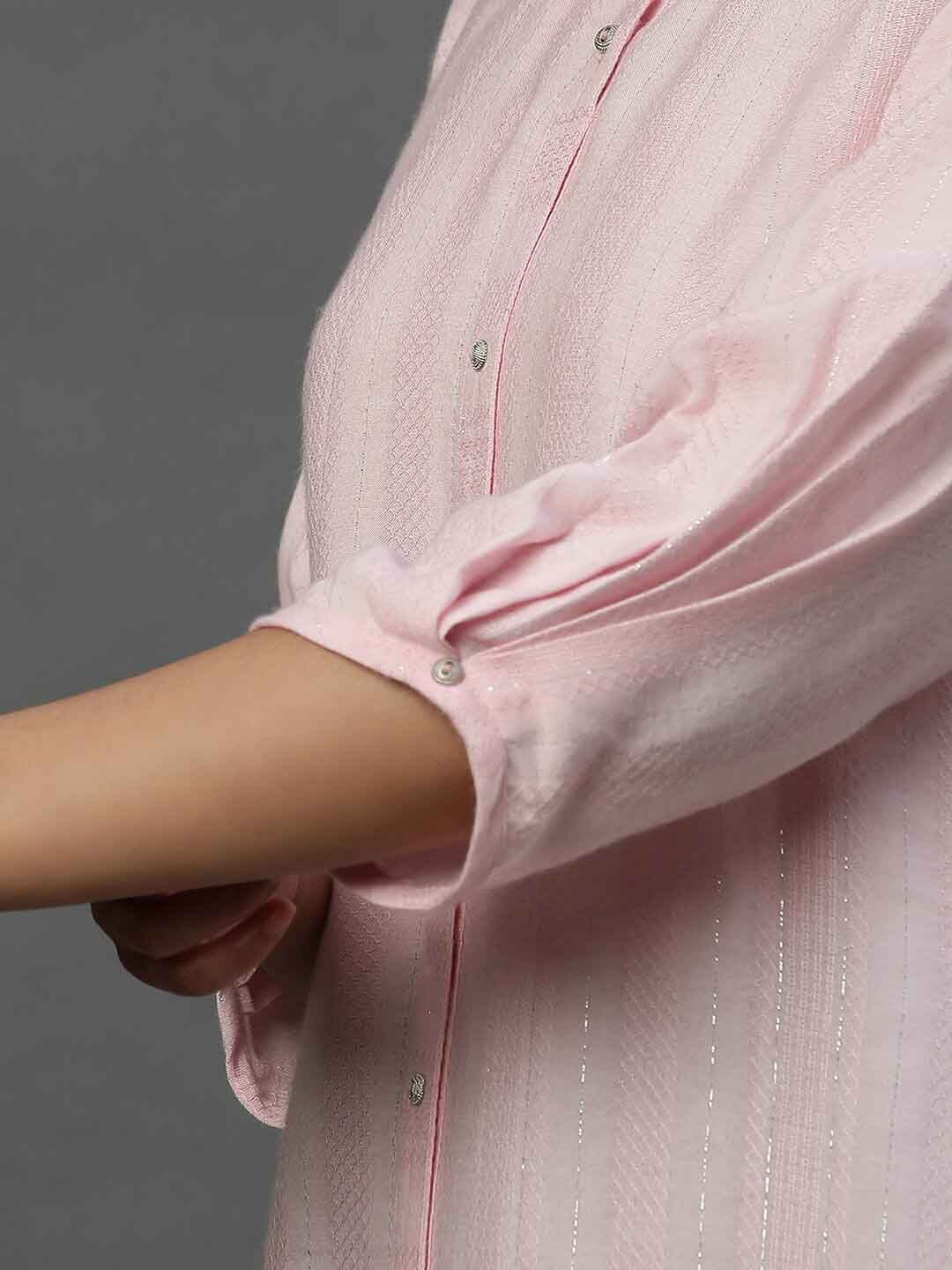 AURELIA Geometric Woven Design Mandarin Collar Straight Kurti