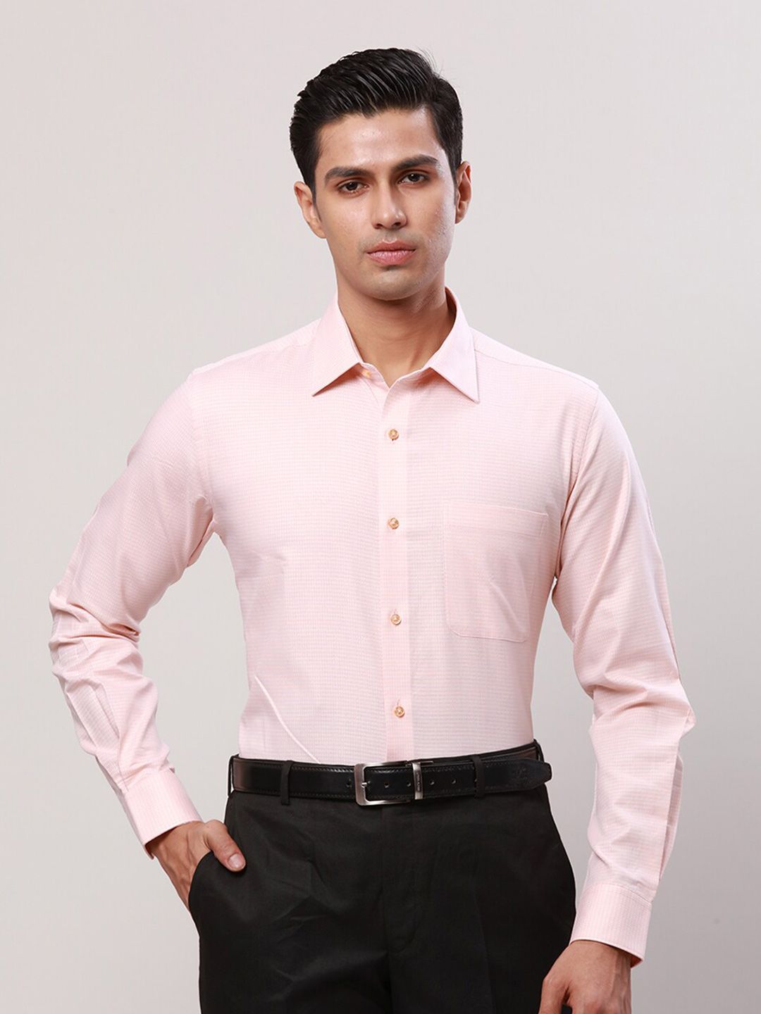 Raymond Contemporary Fit Self Design Spread Collar Cotton Formal Shirt