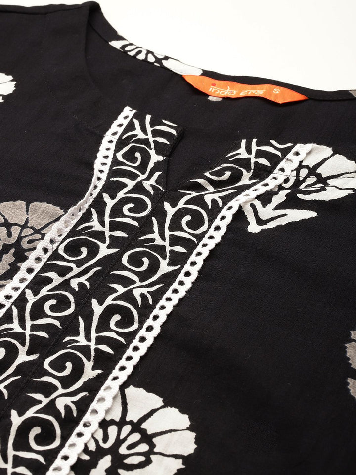 Indo Era Floral Printed Regular Pure Cotton Kurta With Trousers & Dupatta