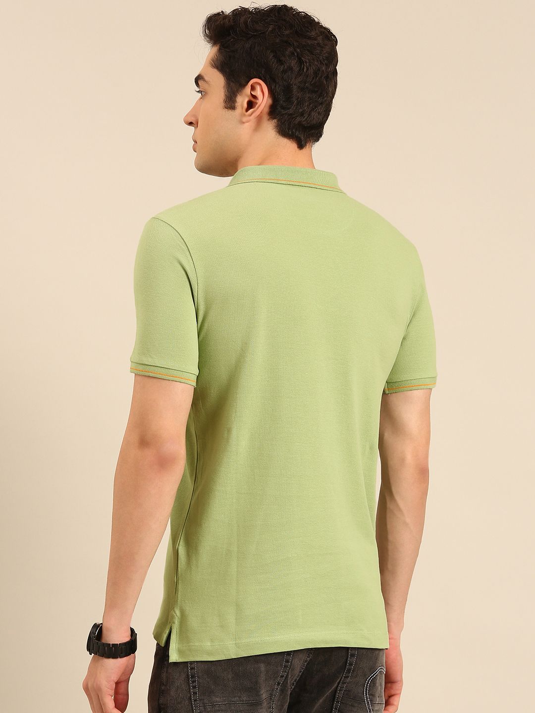 Kemeja-T Kapas Tulen Kolar Polo Berjalur Manusia