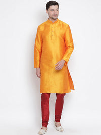 VASTRAMAY Men Orange Mandarin Collar Kurta