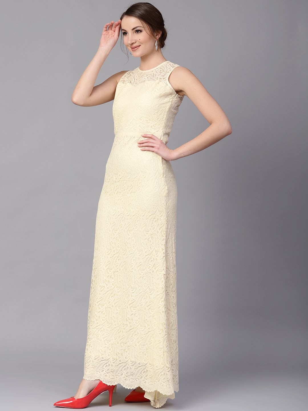 Athena Yellow Lace Maxi Dress