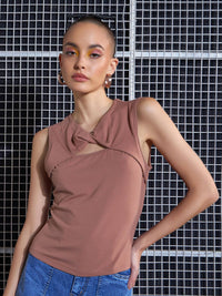 SASSAFRAS Brown Twisted Tank Top