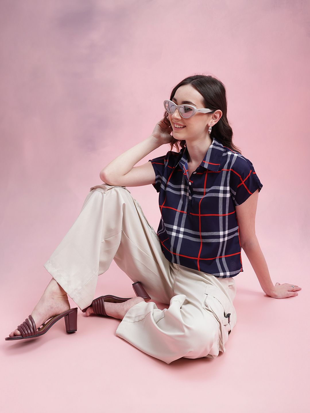 DressBerry Checked Extended Sleeves Shirt Style Top