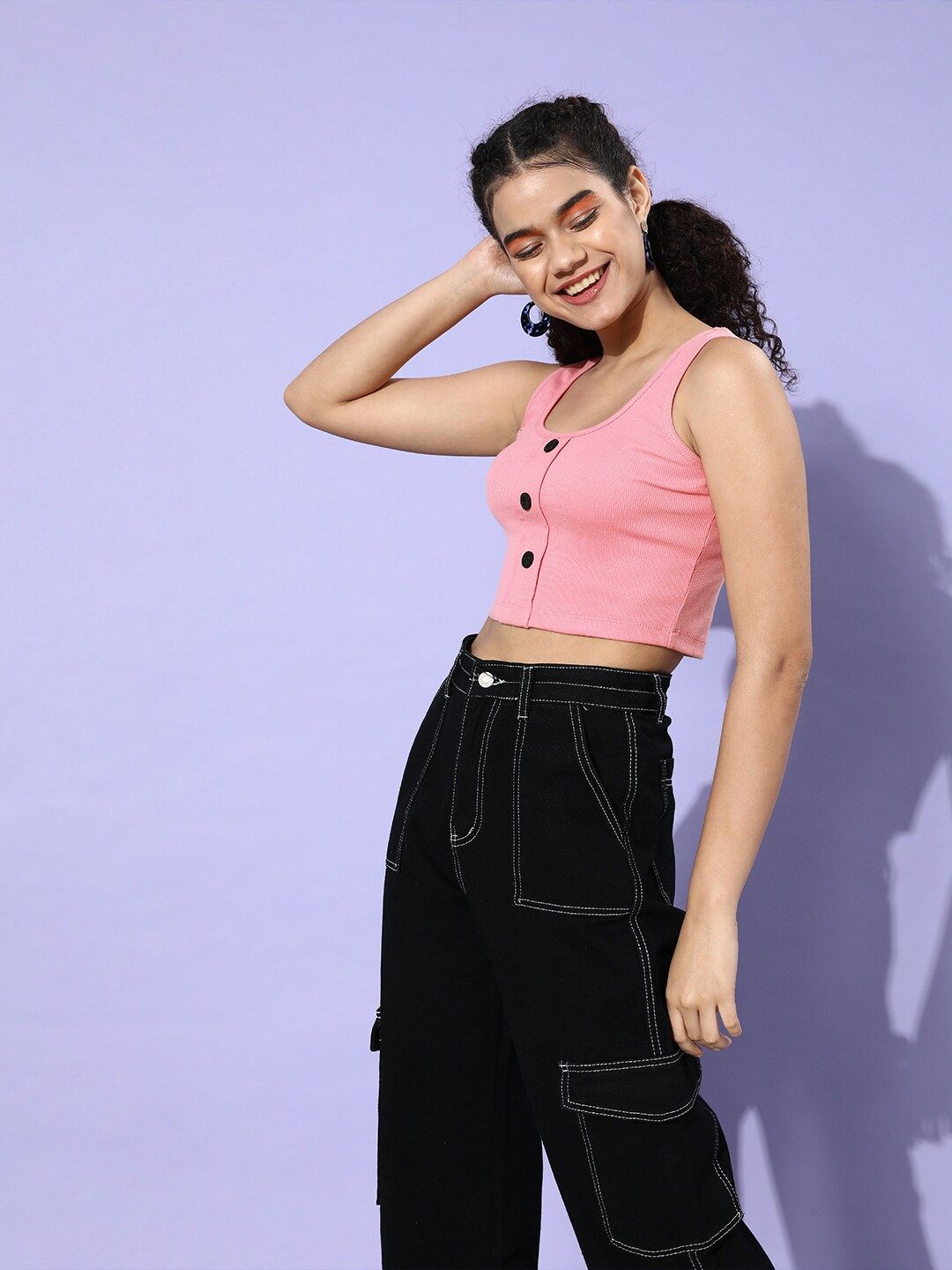 STREET 9 Woman Pretty Pink Solid Cropped Top
