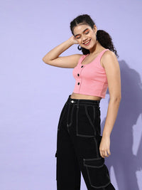 STREET 9 Woman Pretty Pink Solid Cropped Top