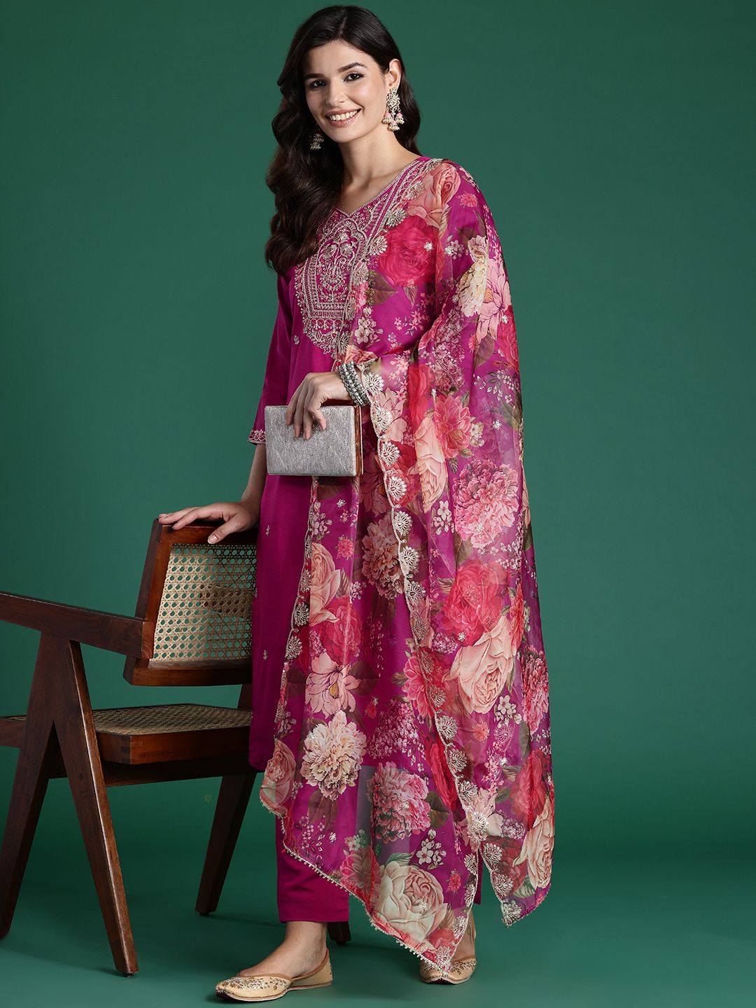 Indo Era Women Ethnic Motifs Embroidered Regular Kurta with Trousers & With Dupatta