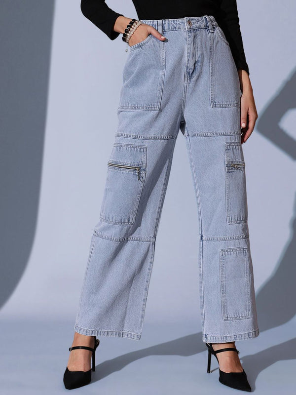 STREET 9 Women Comfort Relaxed Fit High-Rise Low Distress Heavy Fade Jeans