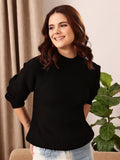 STREET 9 Black Ribbed Acrylic Pullover Sweater