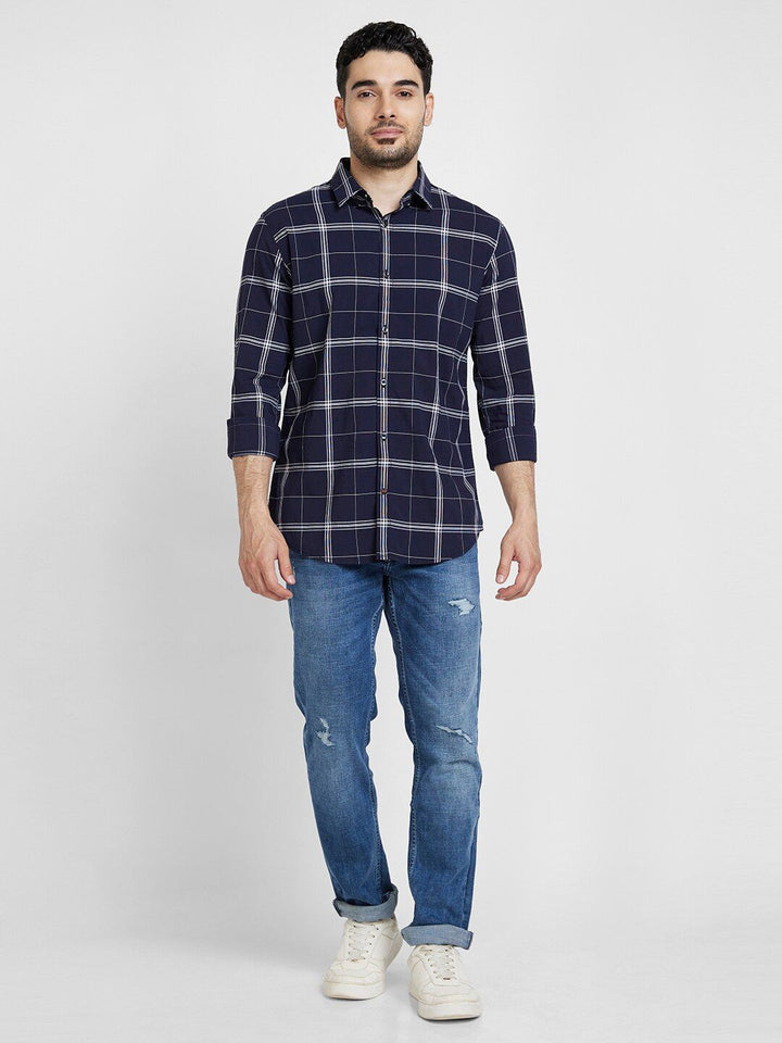 SPYKAR Classic Windowpane Checked Pure Cotton Casual Shirt