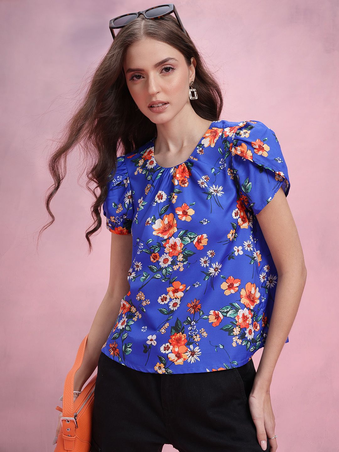 DressBerry Floral Printed Petal Sleeve Top