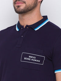 Being Human Men Navy Blue Solid Polo Collar T-shirt