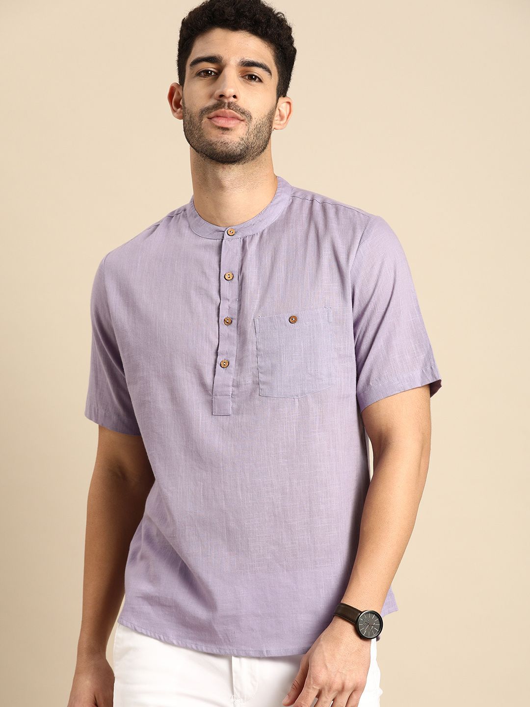 Anouk Men Lavender Pastels Pure Cotton Kurta