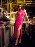 Athena Fuchsia Embellished Cut-Outs Detail Sheath Midi Dress