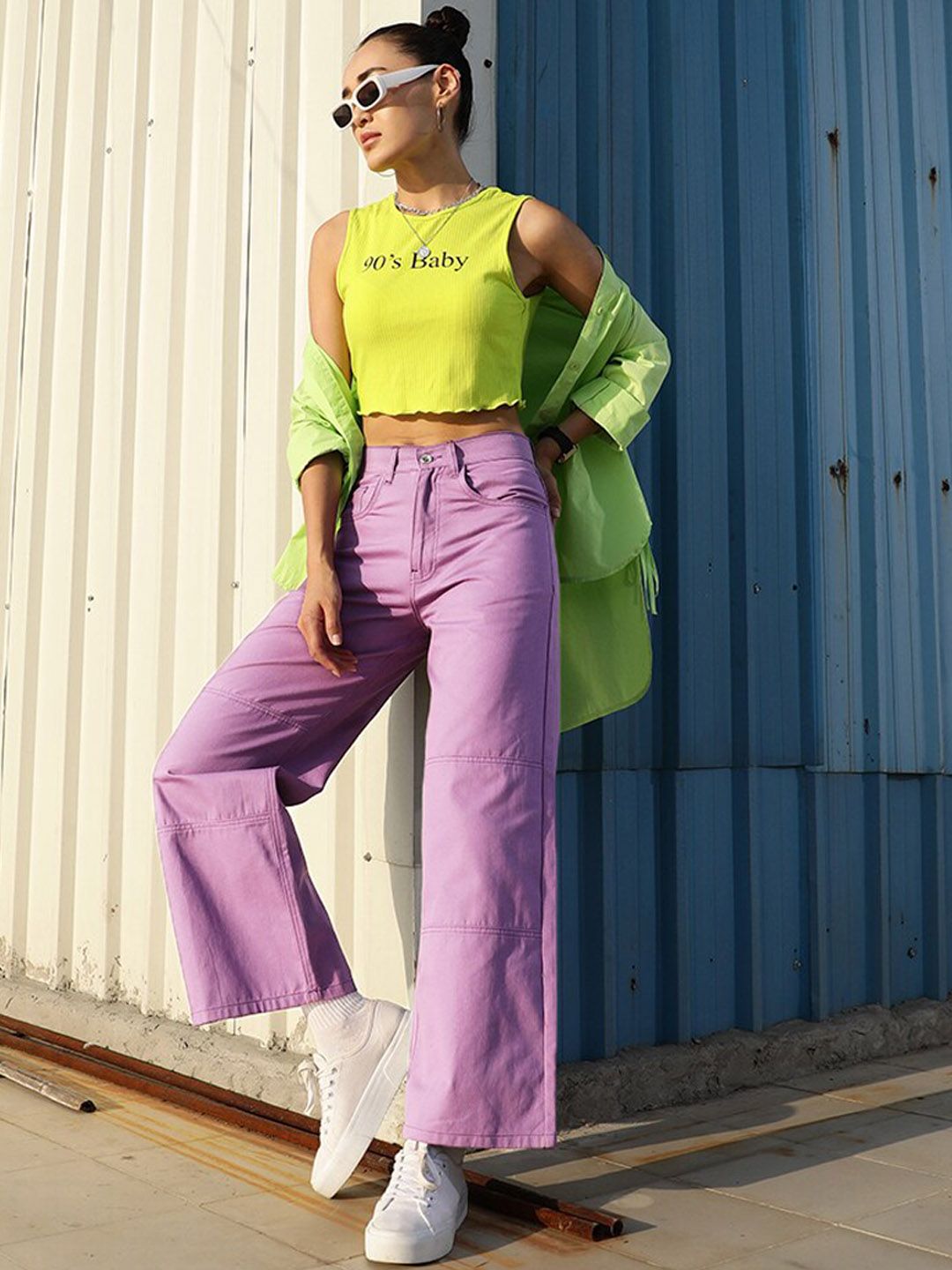 STREET 9 Women Lavender Relaxed Mid-Rise Cotton Trousers