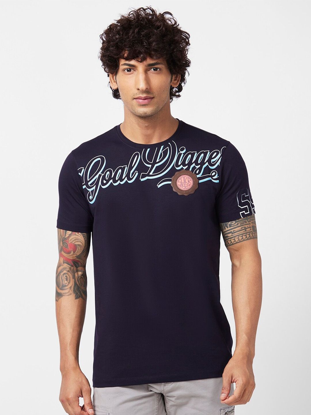 SPYKAR Typography Printed Slim Fit Pure Cotton T-Shirt